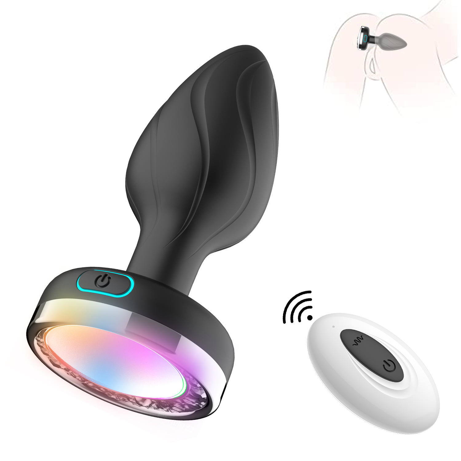 Waterproof Wireless Colorful Light Men Massage Butt Plug 10 Vibrations Vibrator Anal Toy for Male