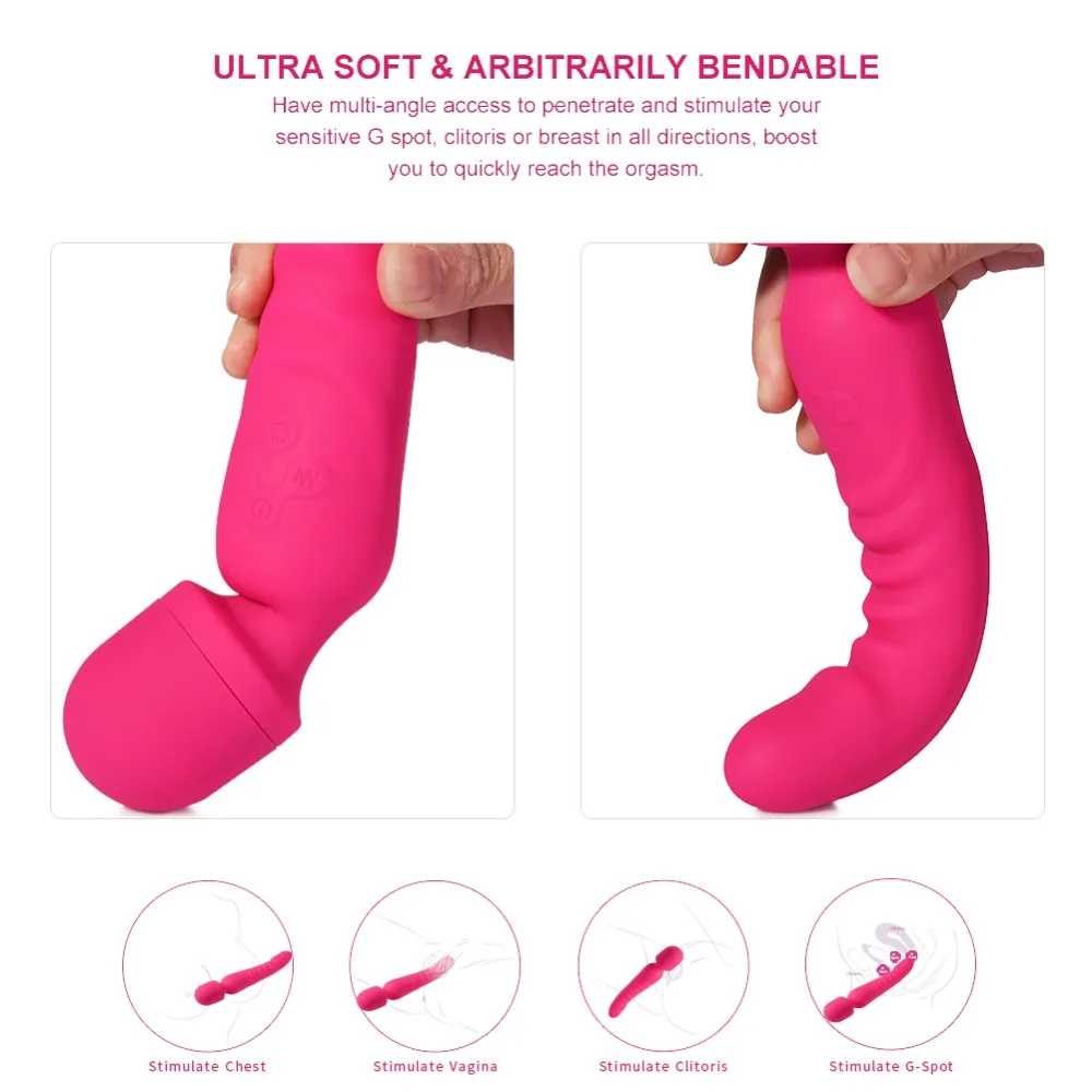Soft Silicone Wand Bendable Intelligent Heating Sex Vibrator Women Masturbation Wand Sex Vibrator - Image 6