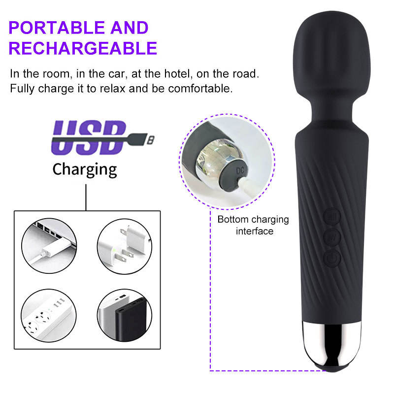 USB Charge Magic 20 Pattern 8 Speed AV Wand Massager Electric Relax Massage Vibrator Waterproof Silicone Personal Body Massager - Image 3