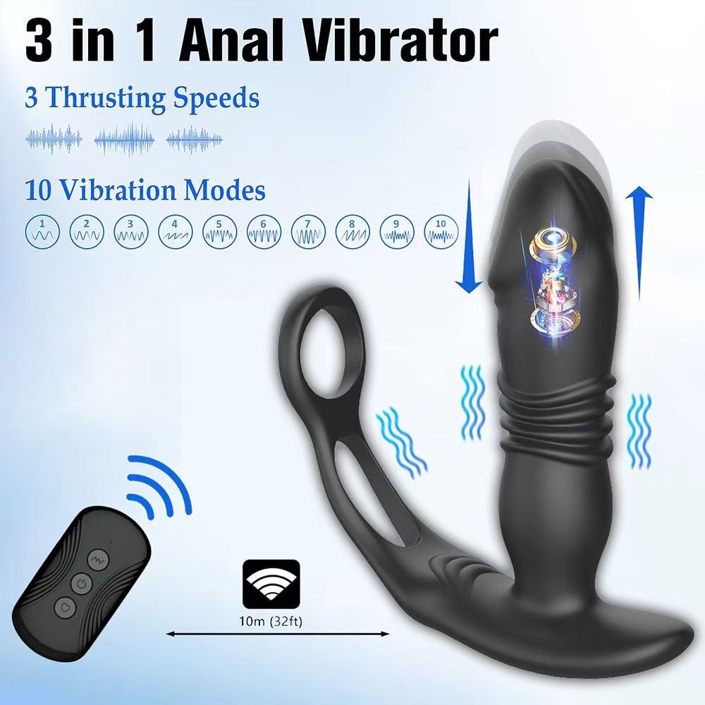 3 in 1 Fully Automatic Telescopic Vibration Double Ring Masturbator for Male Wireless Remote Control Prostate Massager Safer Sex Female - Image 4