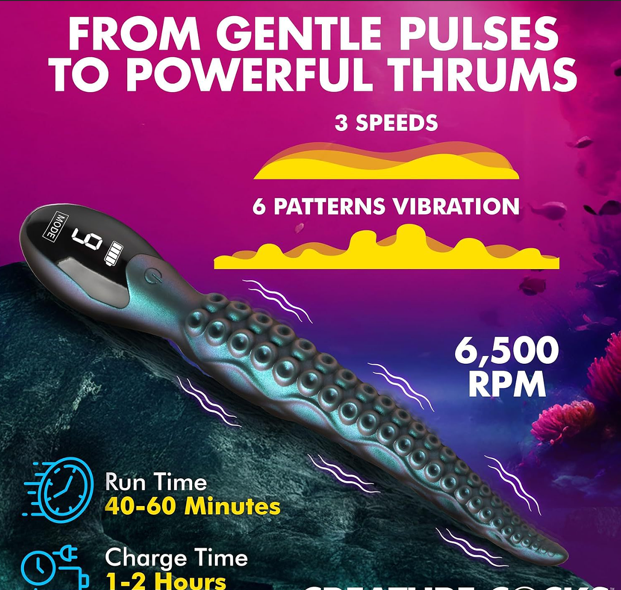 LED Display Silicone Soft G-Spot Thrusting Anal Vibrator Wand Octopus Tentacle Creature Monster for Women and Men - Image 3