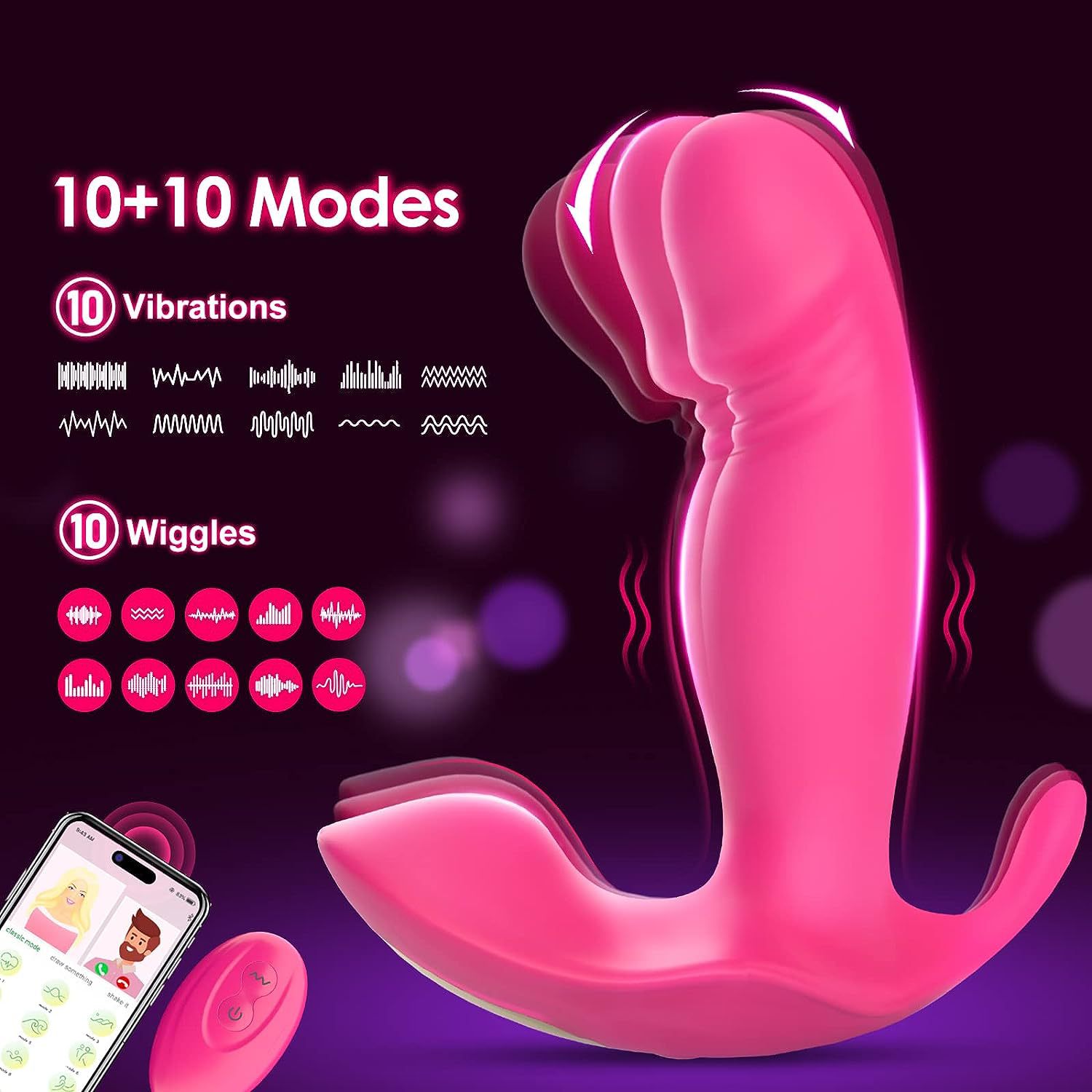 Wearable G Spot Dildo Vibrators Adult Sex Toys with 10x2 Quickly Wiggling & Vibrating Modes App Remote Control Panty Mini Vibrator - Image 3