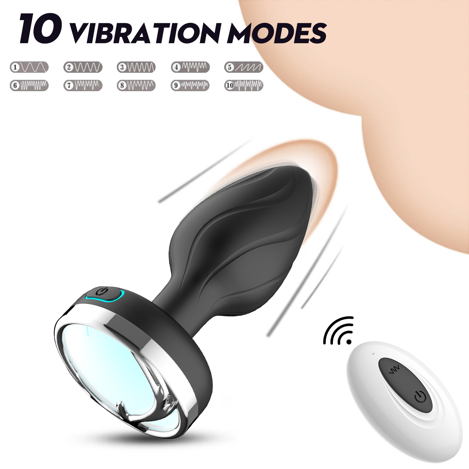 Waterproof Wireless Colorful Light Men Massage Butt Plug 10 Vibrations Vibrator Anal Toy for Male - Image 4