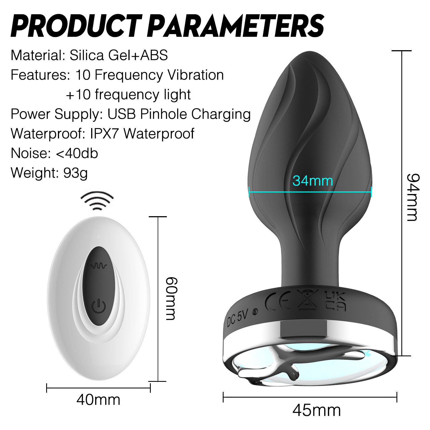 Waterproof Wireless Colorful Light Men Massage Butt Plug 10 Vibrations Vibrator Anal Toy for Male - Image 6