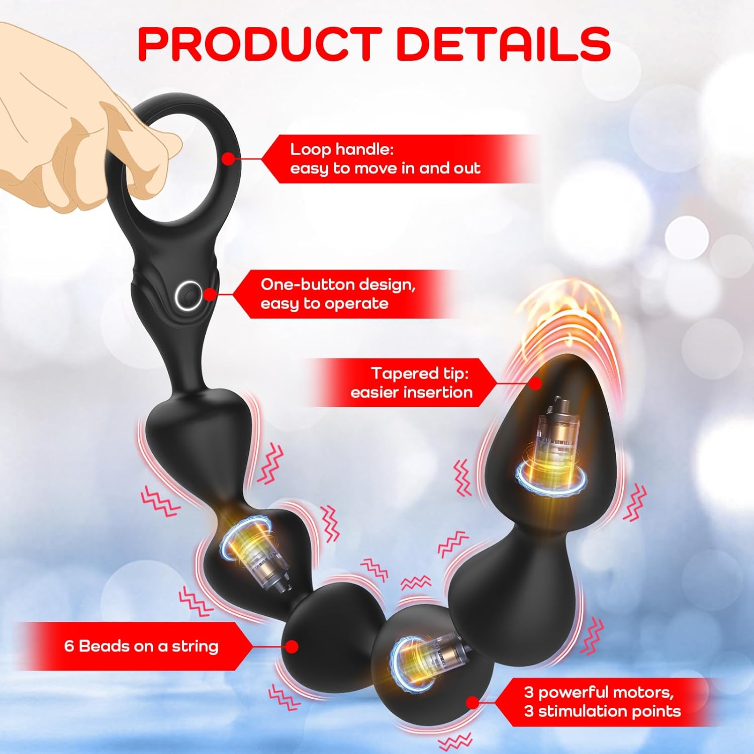 Soft Liquid Silicone Vibrating Anal Beads, SMAM Rechargeable Long & Flexible Vibrating Butt Plug Prostate Massager with 10 Vibration Modes, Anal Toy Anal Sex Toys for Men Women Couples - Image 2