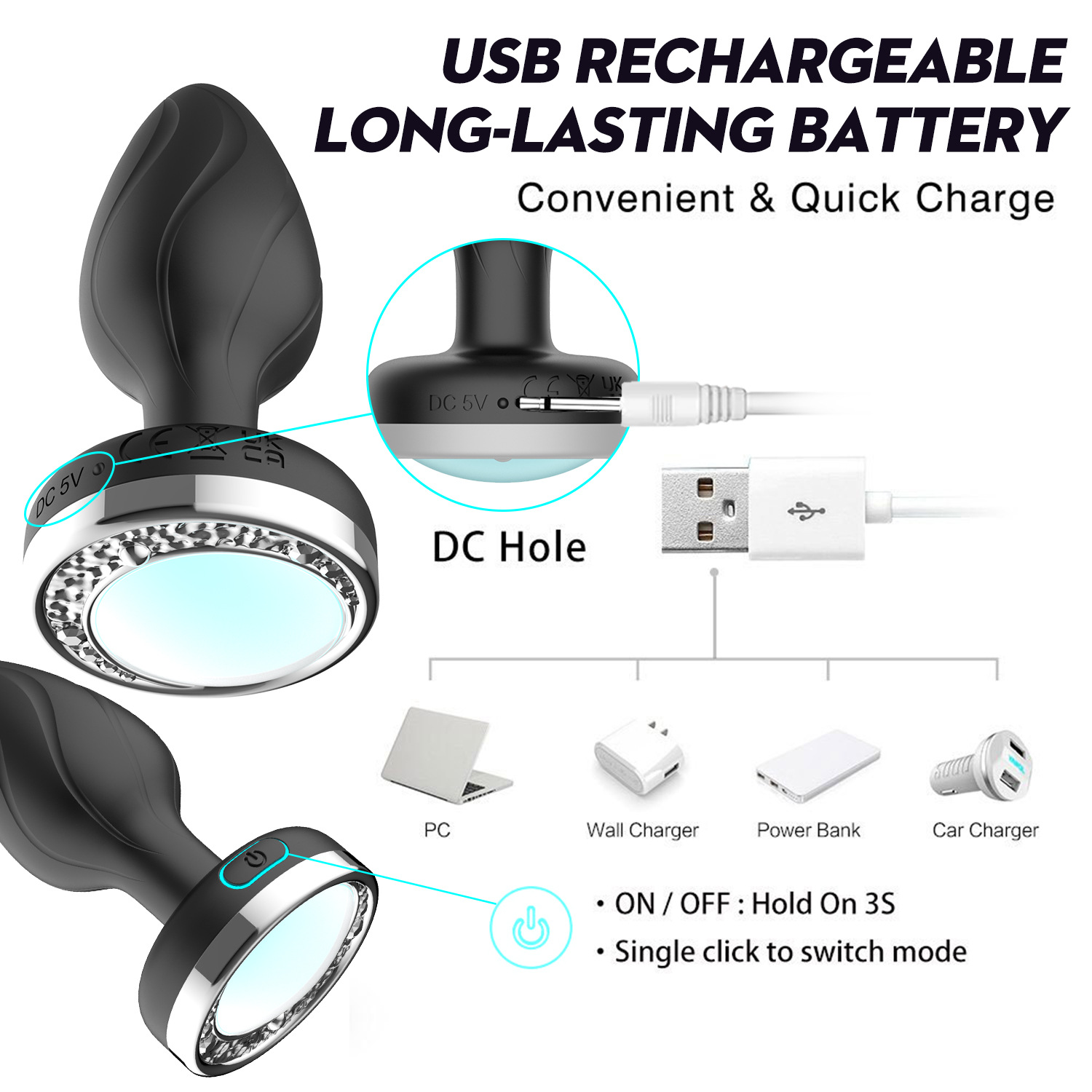 Waterproof Wireless Colorful Light Men Massage Butt Plug 10 Vibrations Vibrator Anal Toy for Male - Image 7