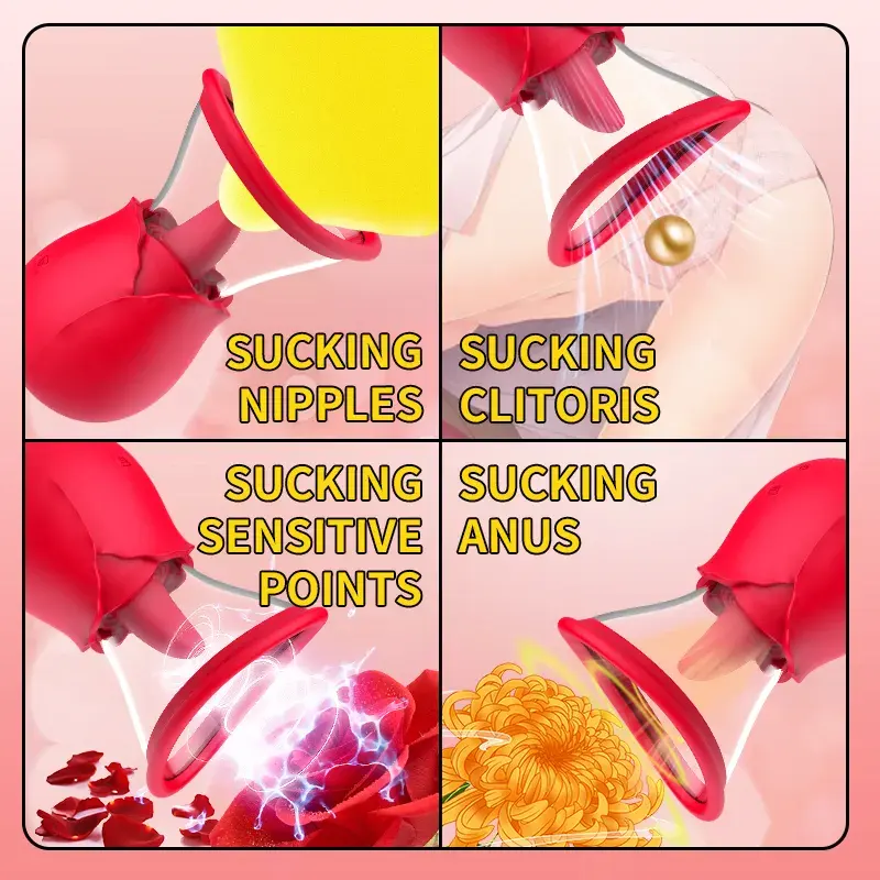 3 in 1 Rose Vibrator Clitoris Stimulator Sucking Tongue Masturbator Licking Rose Vibrator Clit Sucker Dildo Women - Image 8