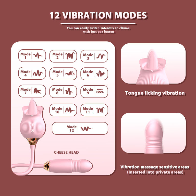 Hot Sale 2 In1 Rose Tongue Licking Vibrator Adult Toys G-spot Clitoris Stimulator Thrusting Dildo Sex Toy for Women Couple - Image 3