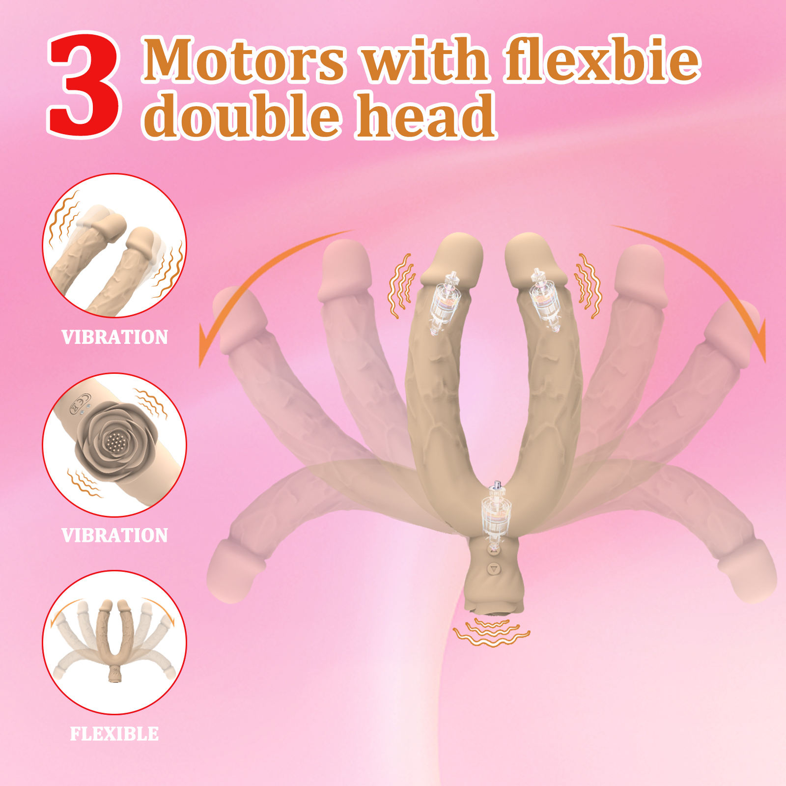Flexible Rose Double Ended Dildo Vibrator Lesbian Sex Toys Vibrators for Couple With 10 Vibrating Modes Sex Toy for Women - Image 8