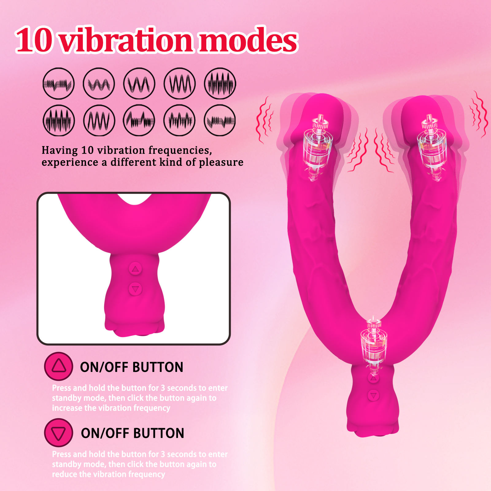 Flexible Rose Double Ended Dildo Vibrator Lesbian Sex Toys Vibrators for Couple With 10 Vibrating Modes Sex Toy for Women - Image 9