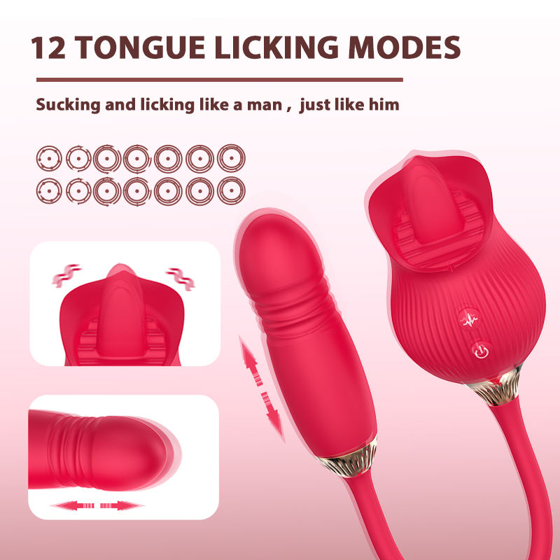 Hot Sale 2 In1 Rose Tongue Licking Vibrator Adult Toys G-spot Clitoris Stimulator Thrusting Dildo Sex Toy for Women Couple - Image 5