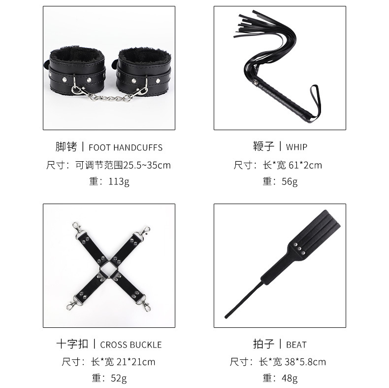 11 PCS Sex Bondage BDSM Restraints Kits Fetish Handcuffs Ankle Cuff Collar Blindfold Whip Rope Nipple Clamps Paddle Anal Toys Ball Gag Adult Games Foreplay Sexy Toys for Couples (Black) - Image 4