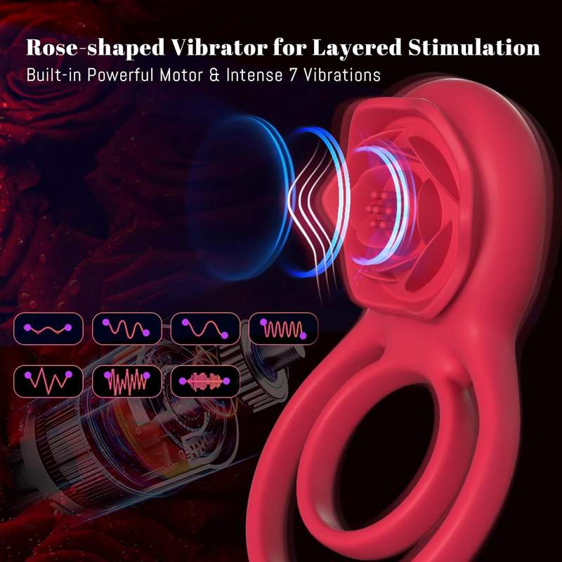 Vibrating Cock Ring Sex Toys for Men, Premium Silicone Rose Viboators Toys for Her Clitoral Stimulation and his Pleasure. Penis Ring Cock Ring Male Sex Toy Vibrator for Couples - Image 4