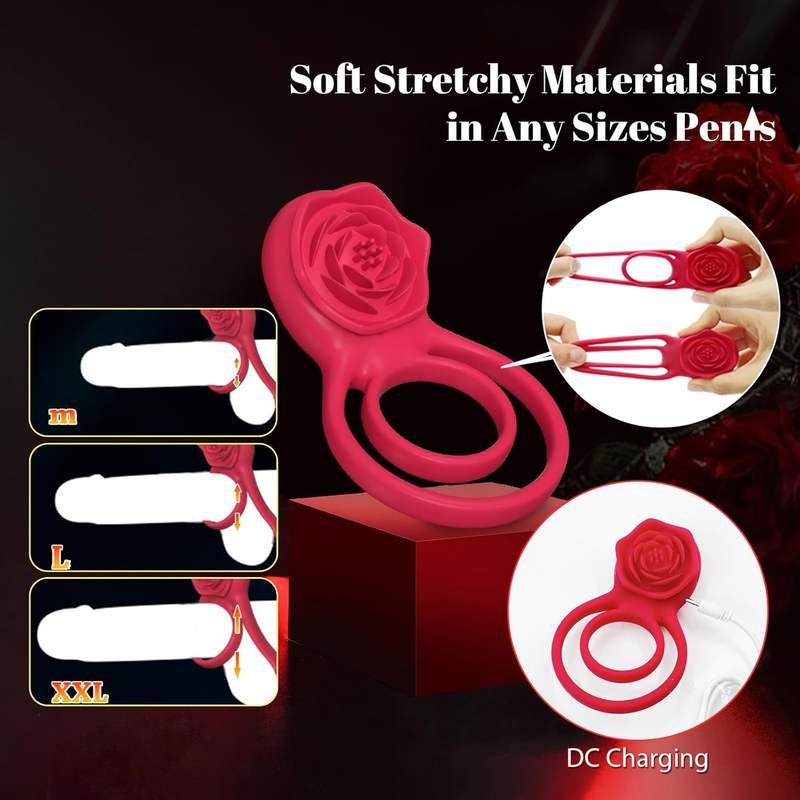 Vibrating Cock Ring Sex Toys for Men, Premium Silicone Rose Viboators Toys for Her Clitoral Stimulation and his Pleasure. Penis Ring Cock Ring Male Sex Toy Vibrator for Couples - Image 5