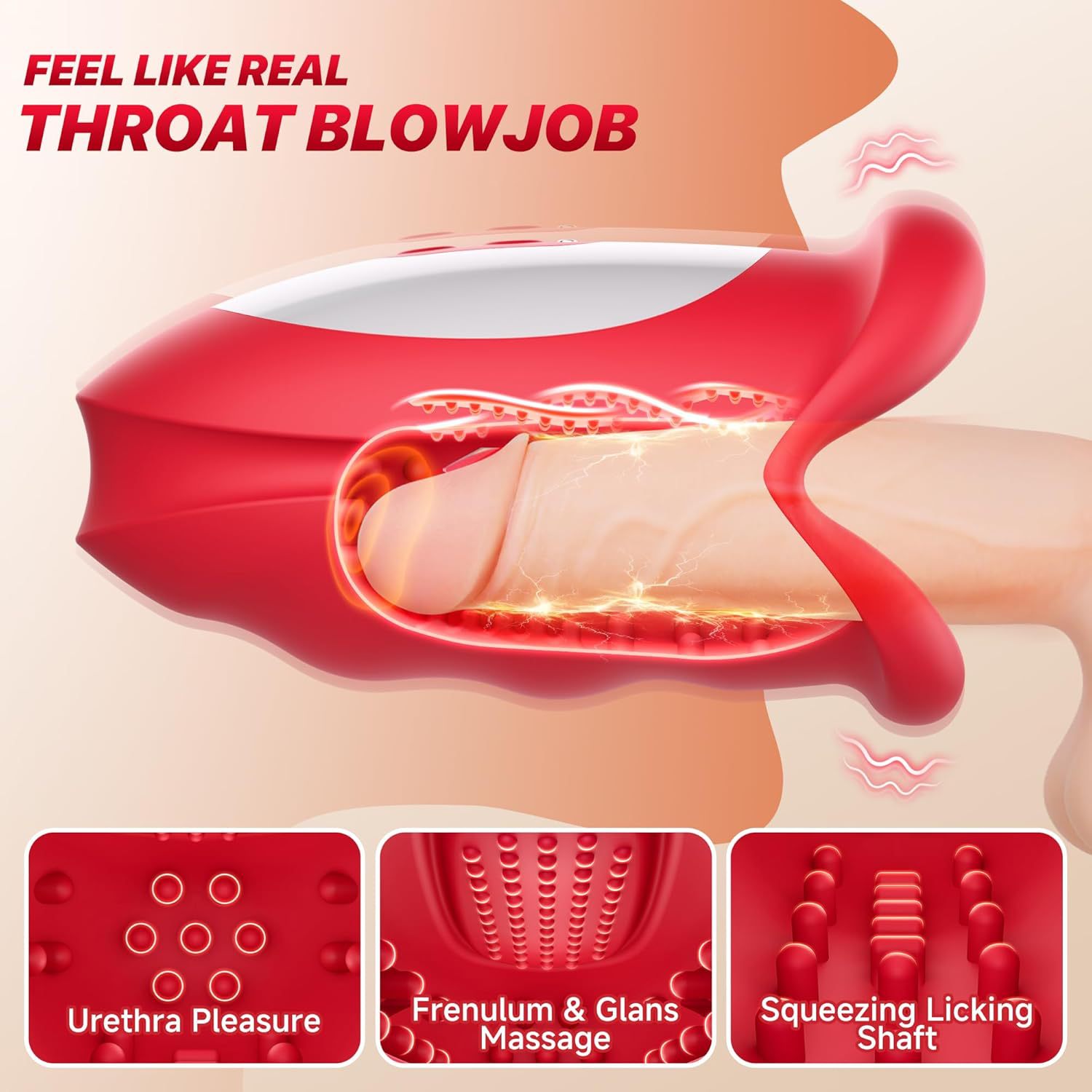 Deep Throat Massager-Fully Automatic Male Masturbation Device Simulated Lip Tongue Vibration 100% Waterproof IPX7 USB Magnetic - Image 5