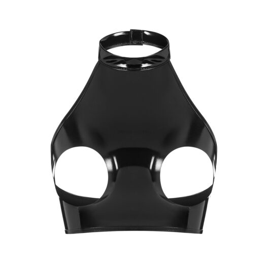 Women's Wetlook PVC Bra with Cut-Out Cups