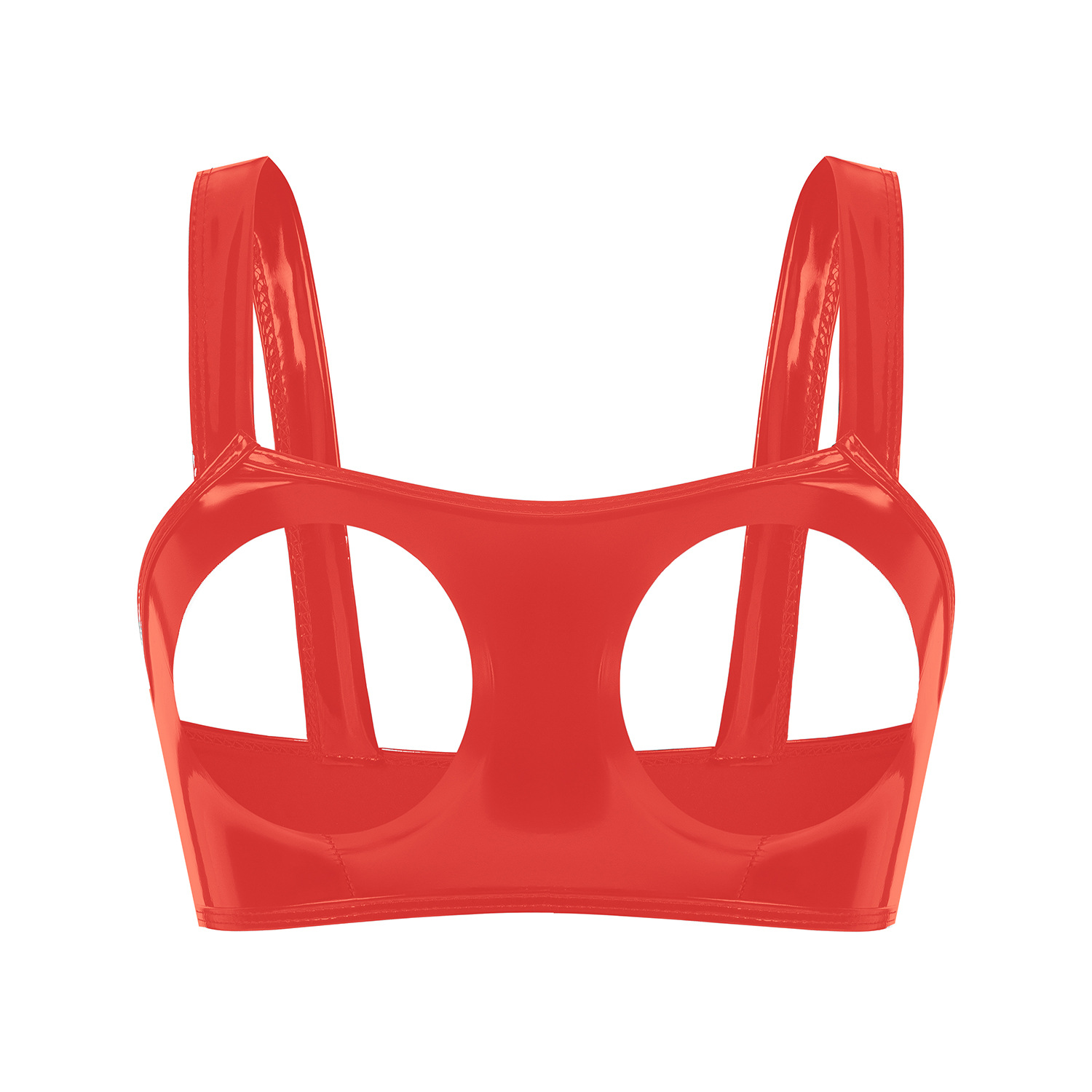 Women Wetlook PVC Cutout Bra Top with Wide Straps - Image 5