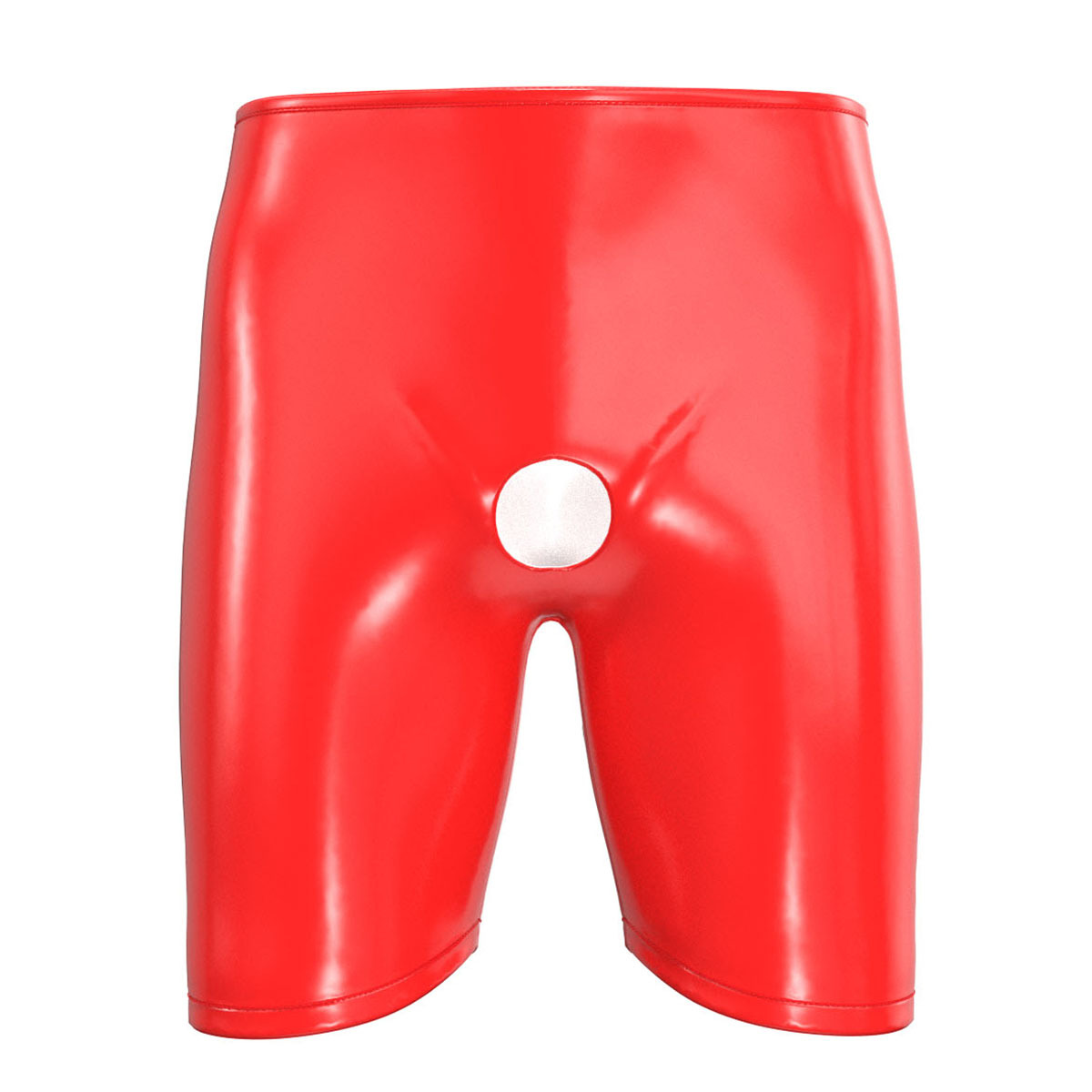 Men Shiny PVC Mid Thigh Shorts with Open Crotch - Image 5