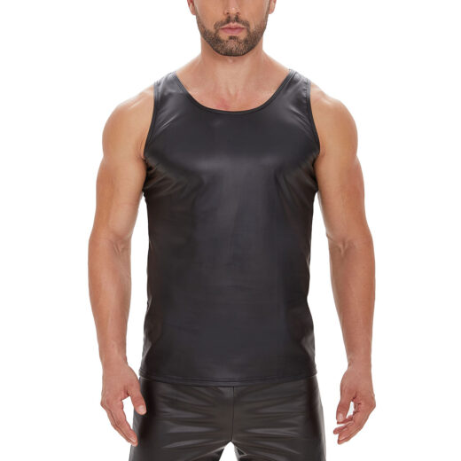Men Shiny PU Sleeveless Tank Top Wetlook Vest