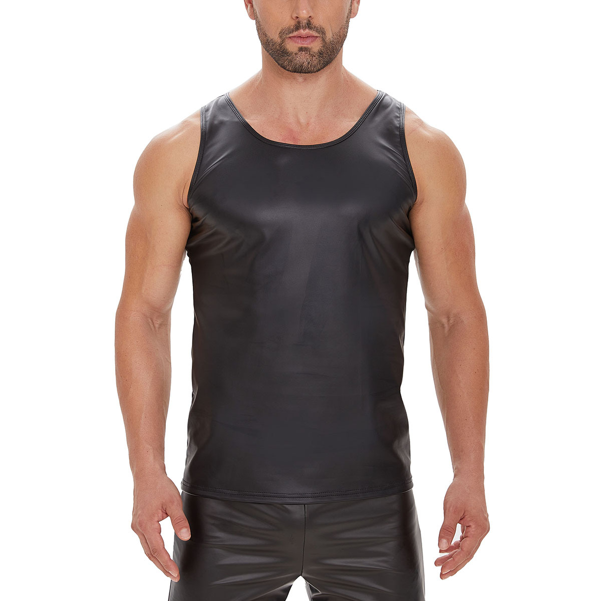 Men Shiny PU Sleeveless Tank Top Wetlook Vest