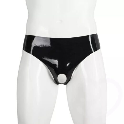 Men Shiny PVC Briefs with Open Crotch