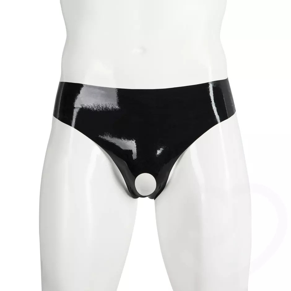 Men Shiny PVC Briefs with Open Crotch