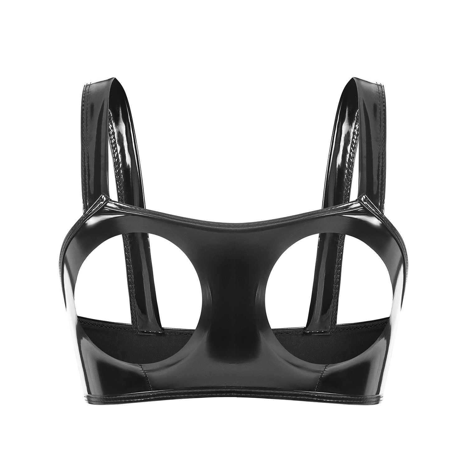 Women Wetlook PVC Cutout Bra Top with Wide Straps - Image 4