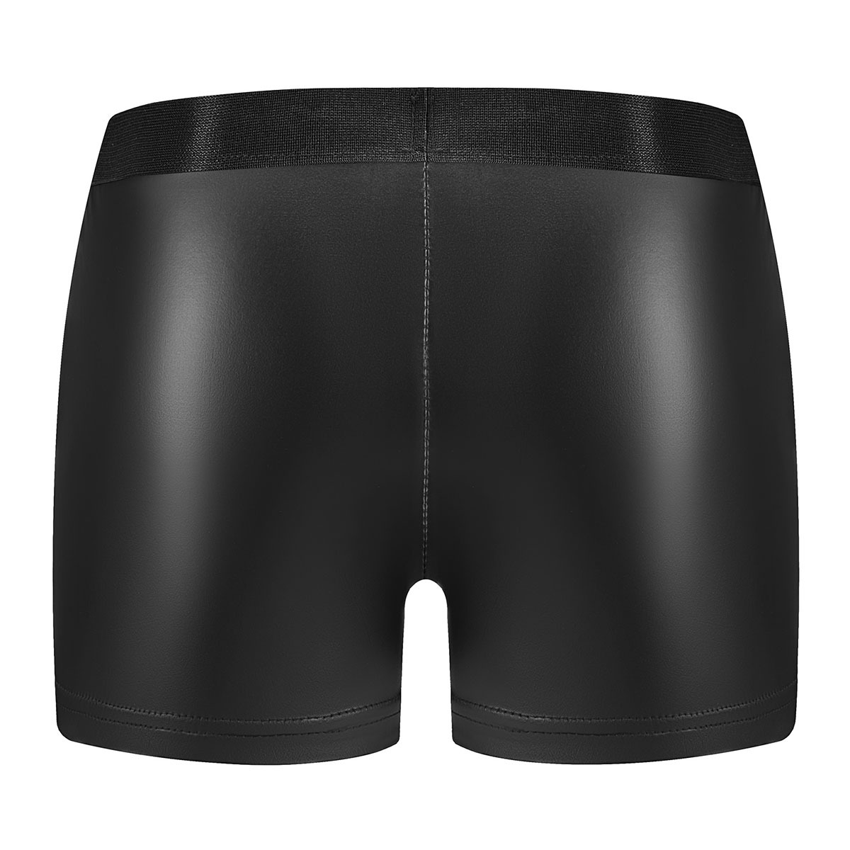 Men's Matte Faux Leather Boxer Briefs, Red Trim Hole Design Sexy Leather Shorts - Image 2