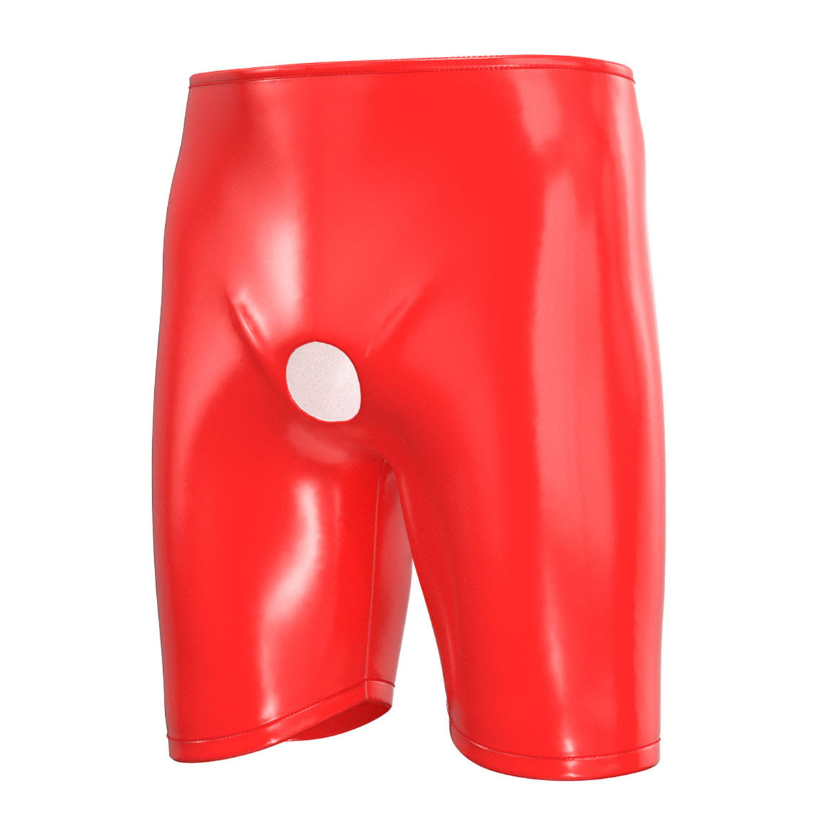 Men Shiny PVC Mid Thigh Shorts with Open Crotch - Image 4