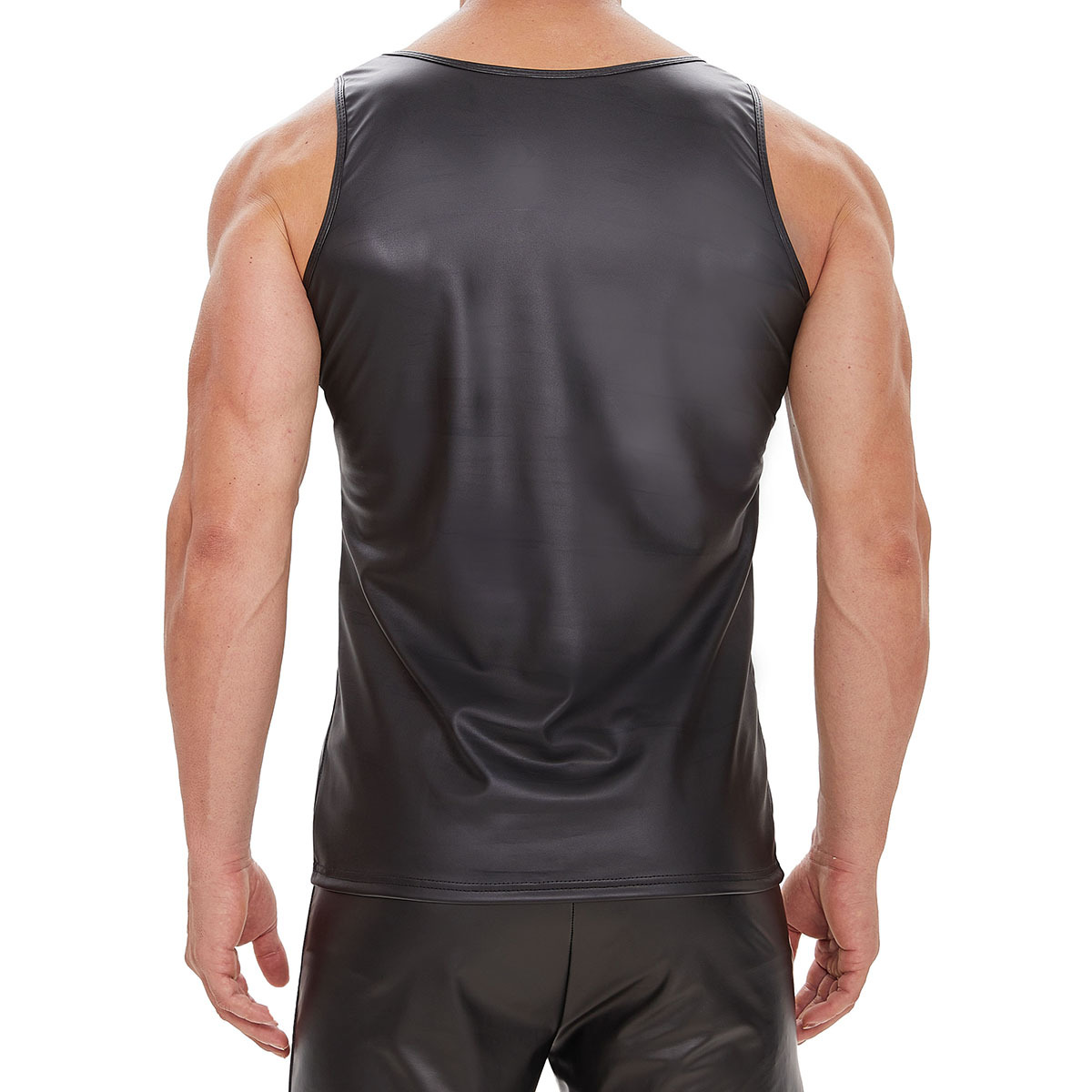 Men Shiny PU Sleeveless Tank Top Wetlook Vest - Image 2