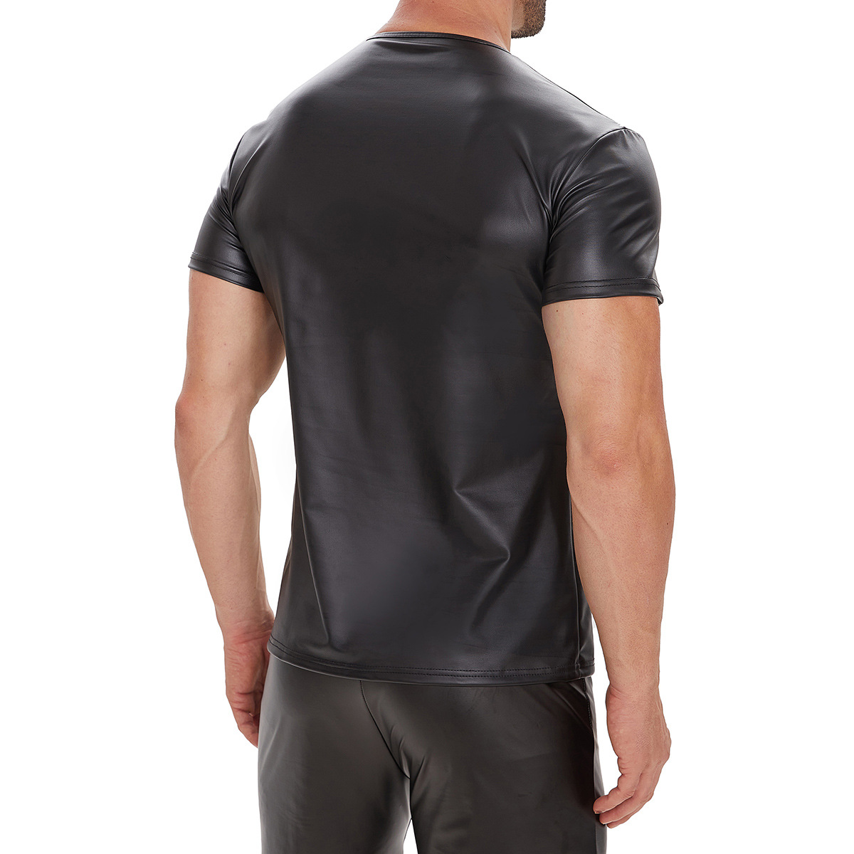 Men Matte PU Short Sleeve T-shirt - Image 2