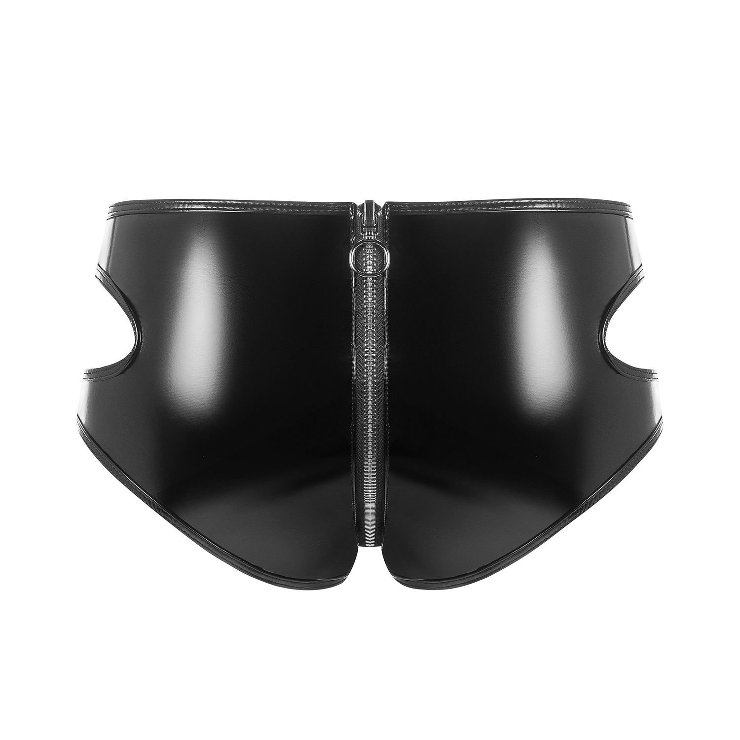 Women Wetlook PVC Cutout Shorts with Front Zipper - Image 4