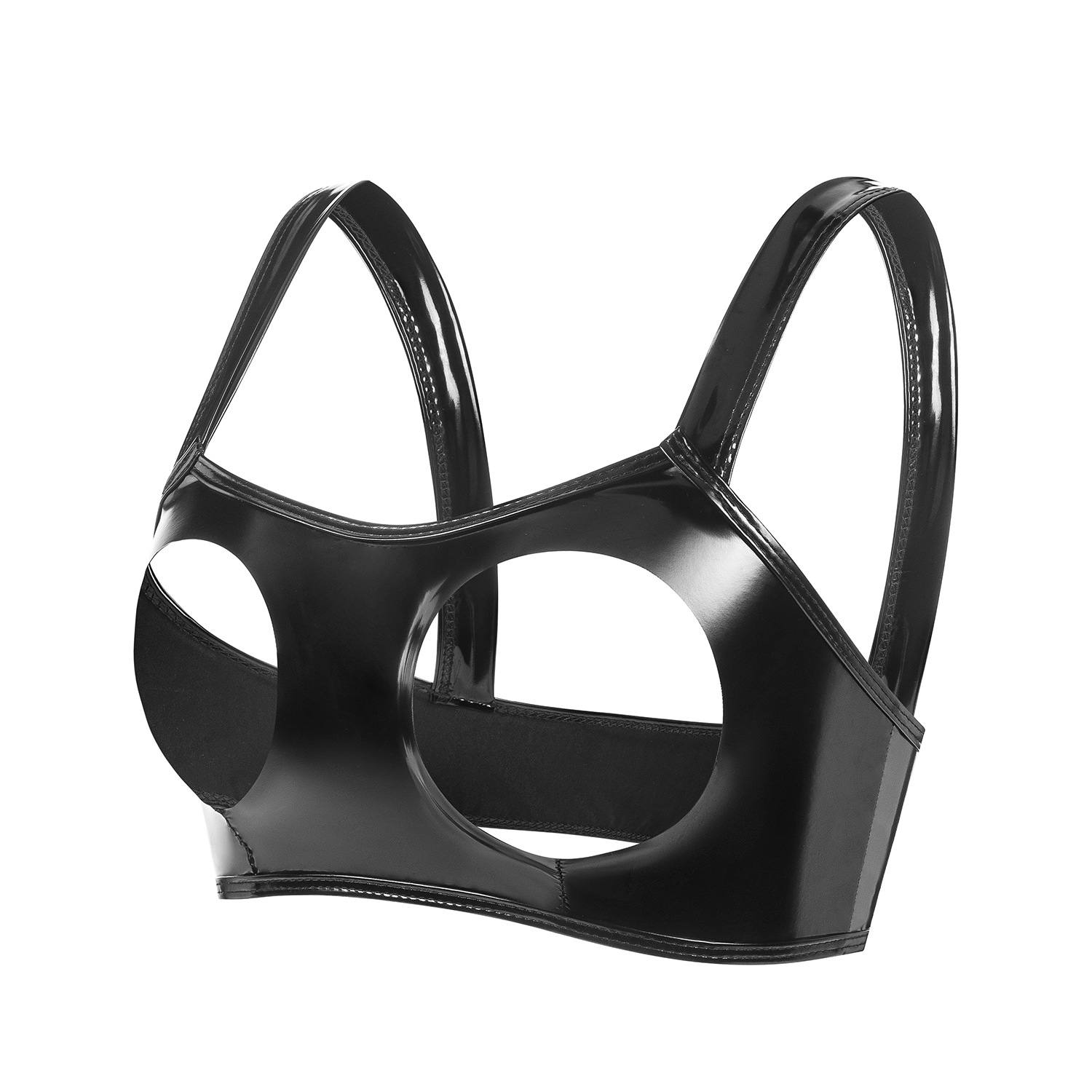 Women Wetlook PVC Cutout Bra Top with Wide Straps - Image 3