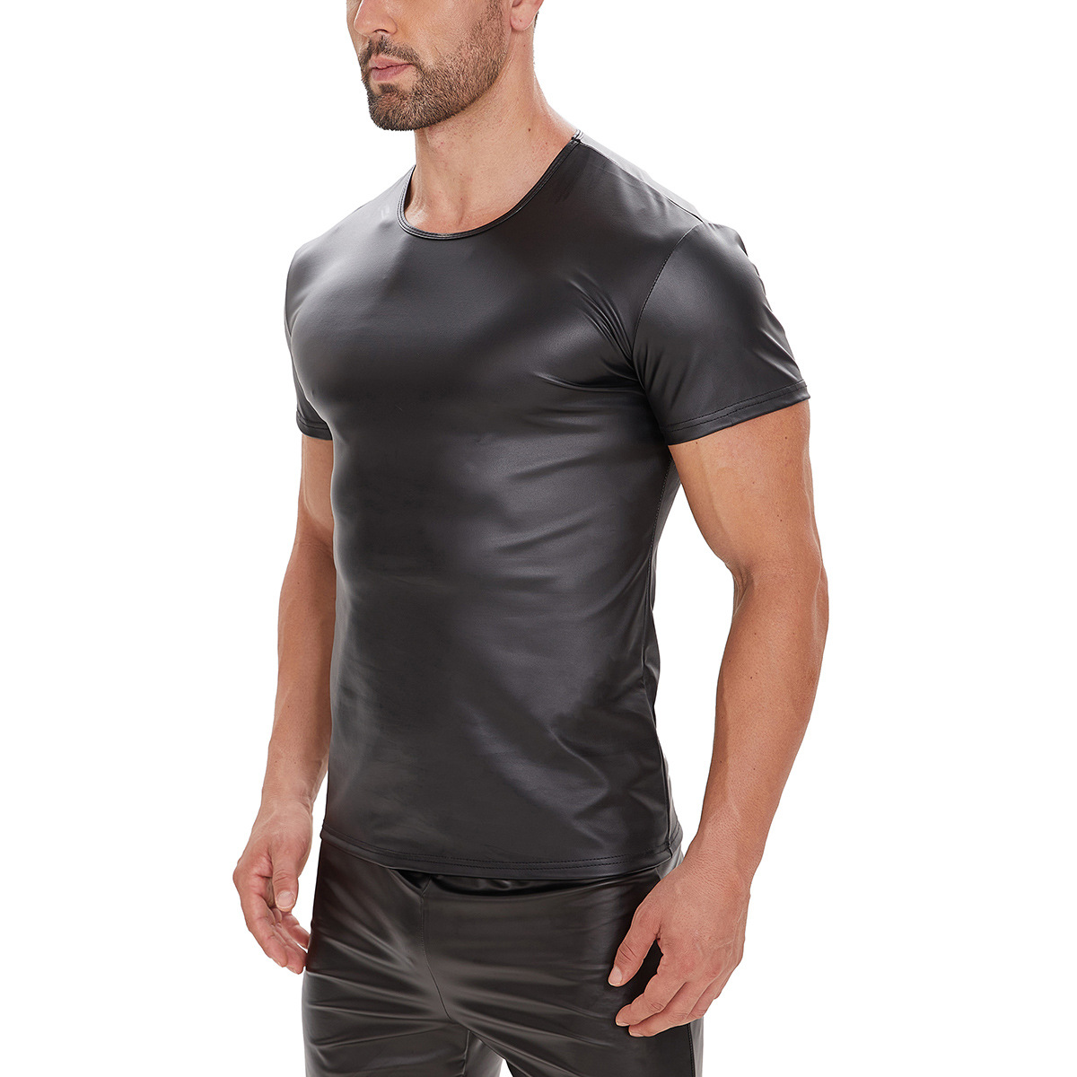 Men Matte PU Short Sleeve T-shirt - Image 3