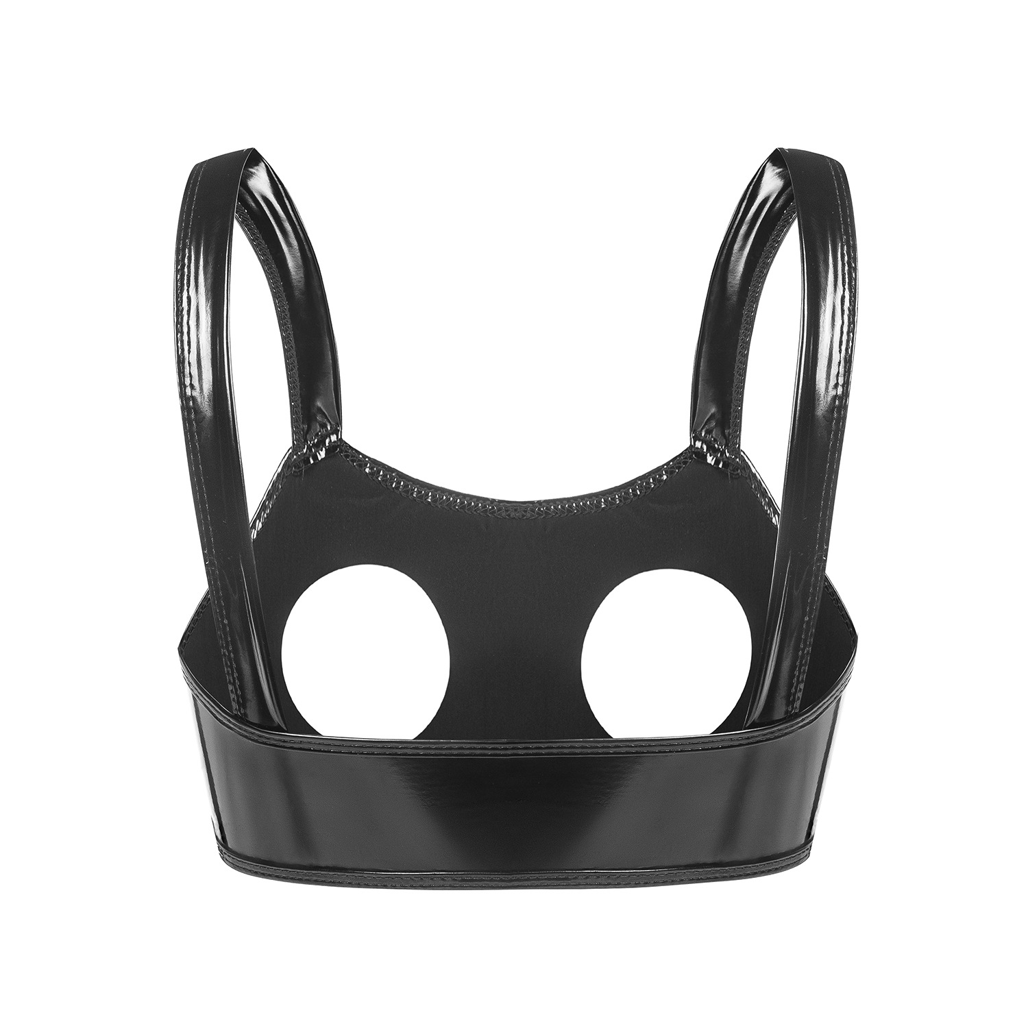 Women Wetlook PVC Cutout Bra Top with Wide Straps - Image 2