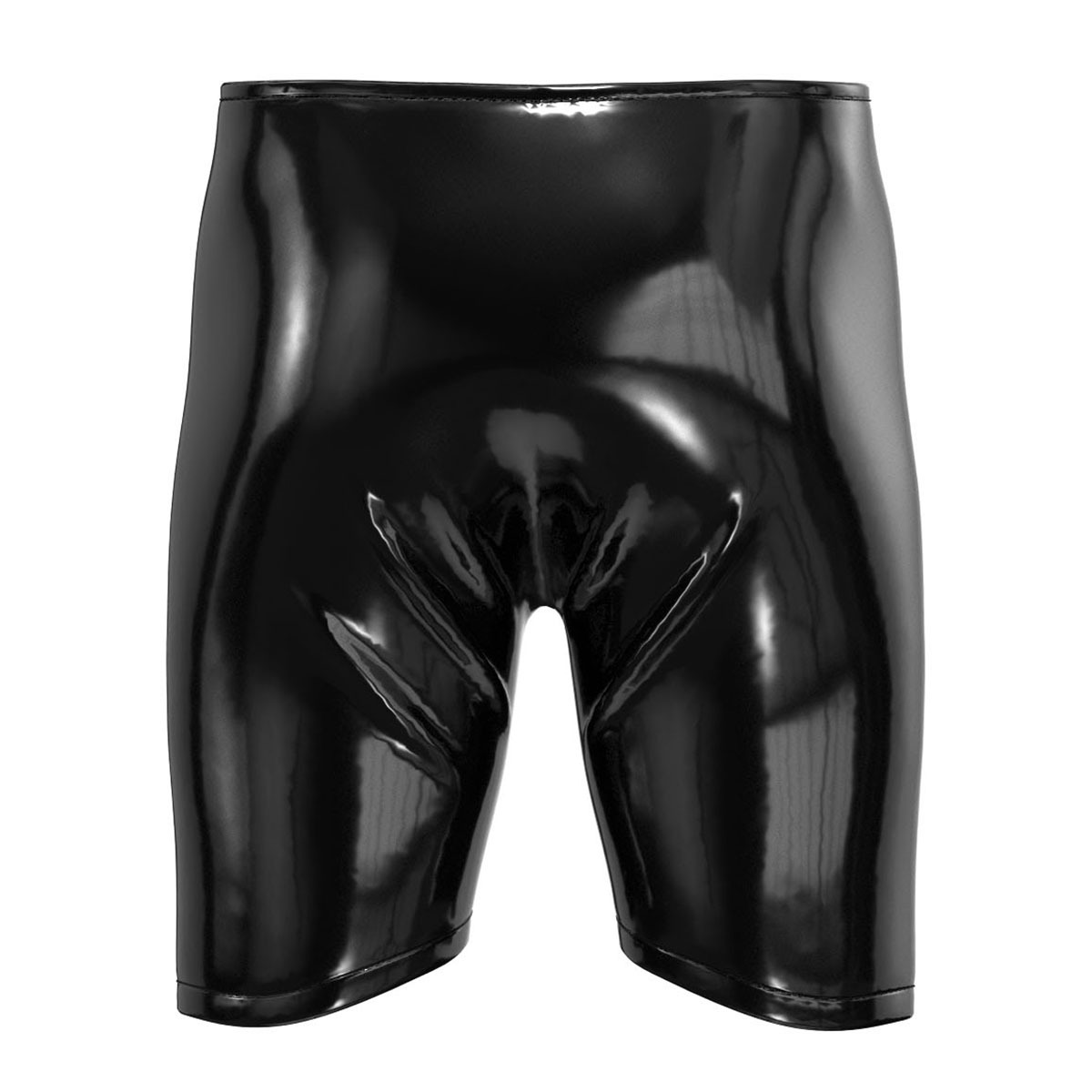 Men Shiny PVC Mid Thigh Shorts with Open Crotch - Image 2