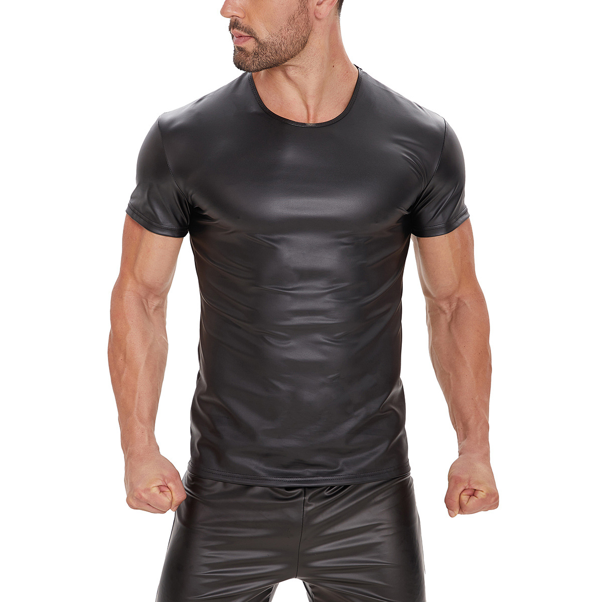Men Matte PU Short Sleeve T-shirt - Image 4