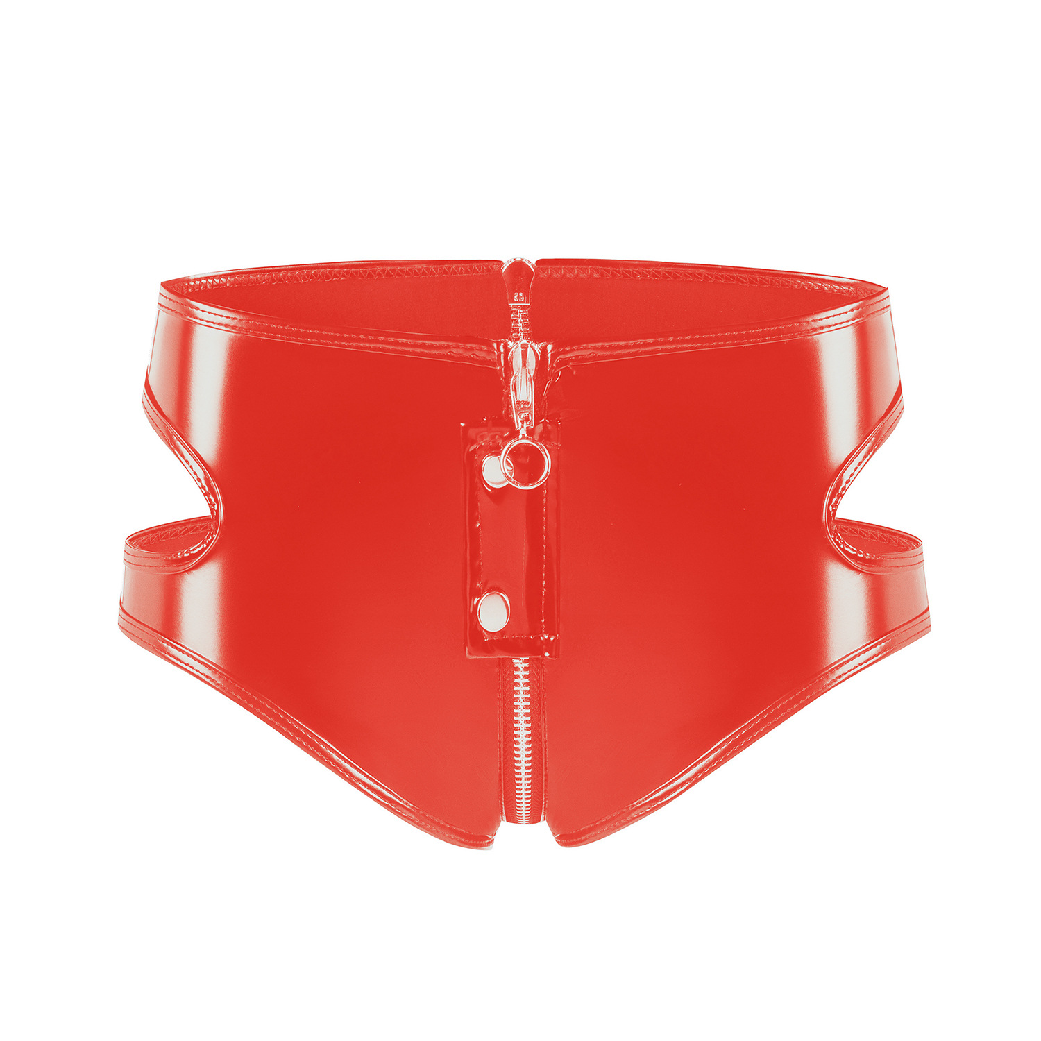 Women Wetlook PVC Cutout Shorts with Front Zipper - Image 5