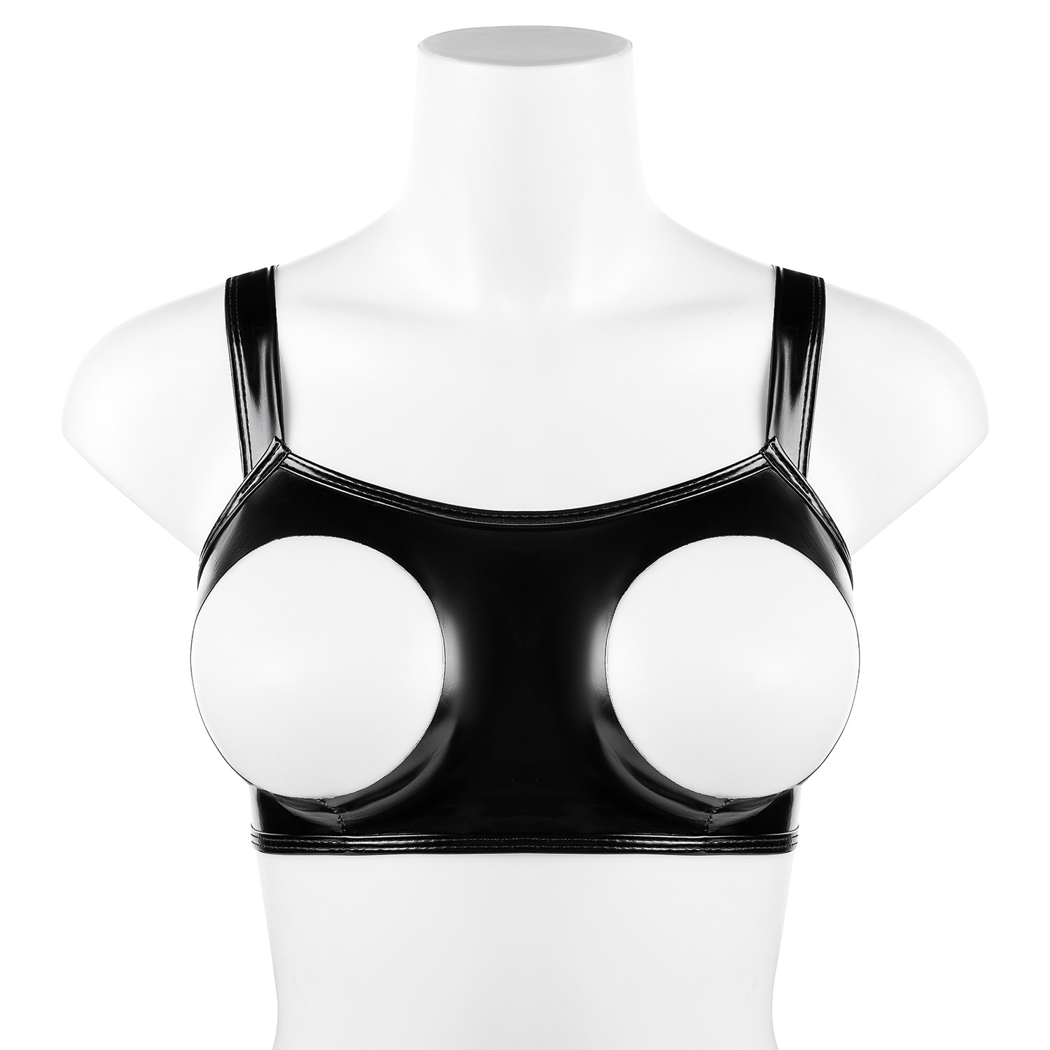 Women Wetlook PVC Cutout Bra Top with Wide Straps