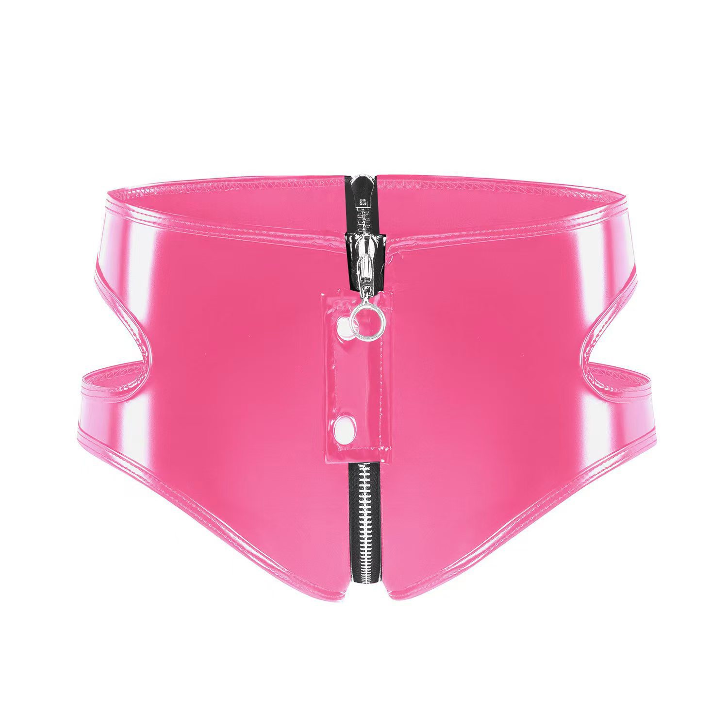 Women Wetlook PVC Cutout Shorts with Front Zipper - Image 6