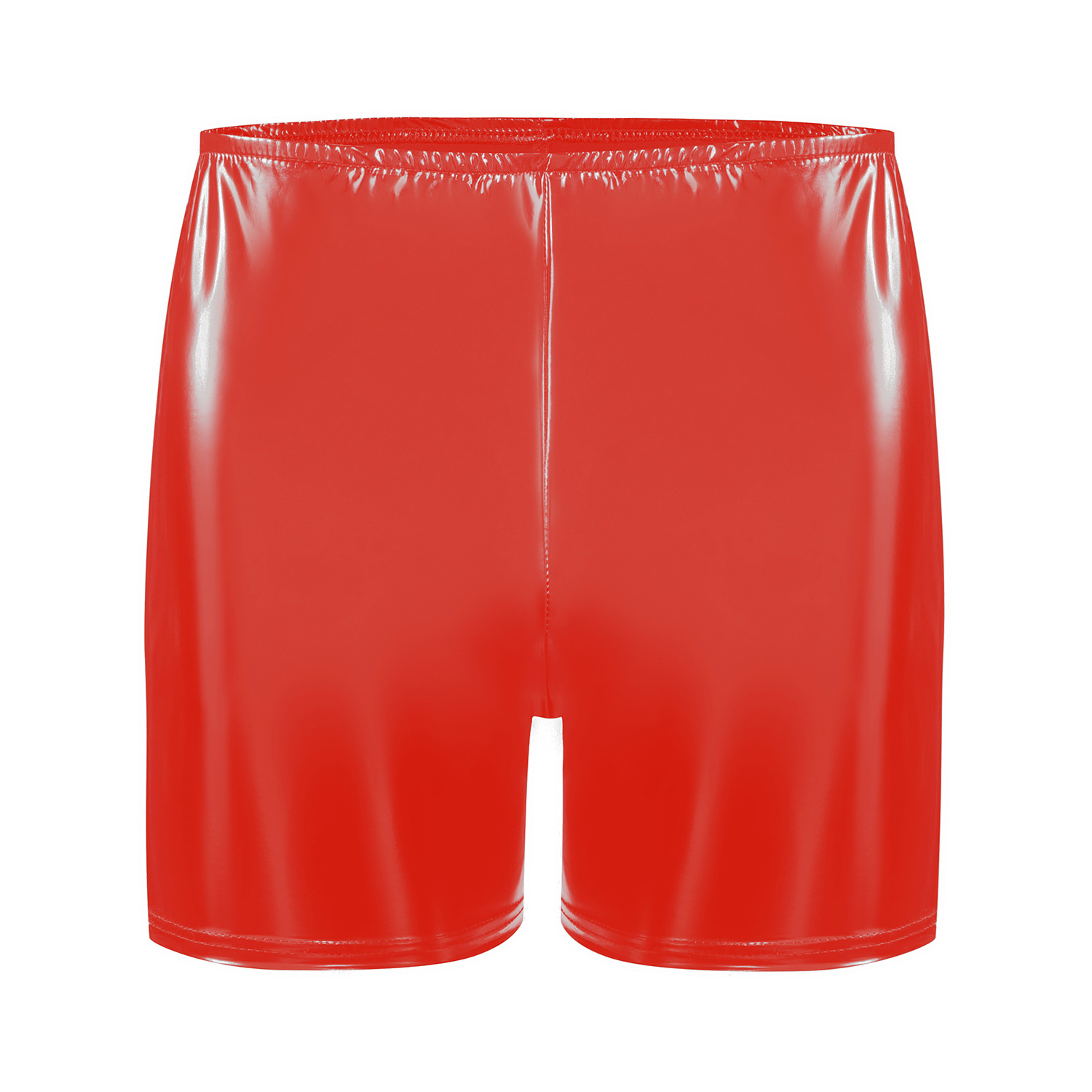 Men's Mirror Shiny PVC Shorts, Zipper Open Crotch Wet Look Shorts - Image 5