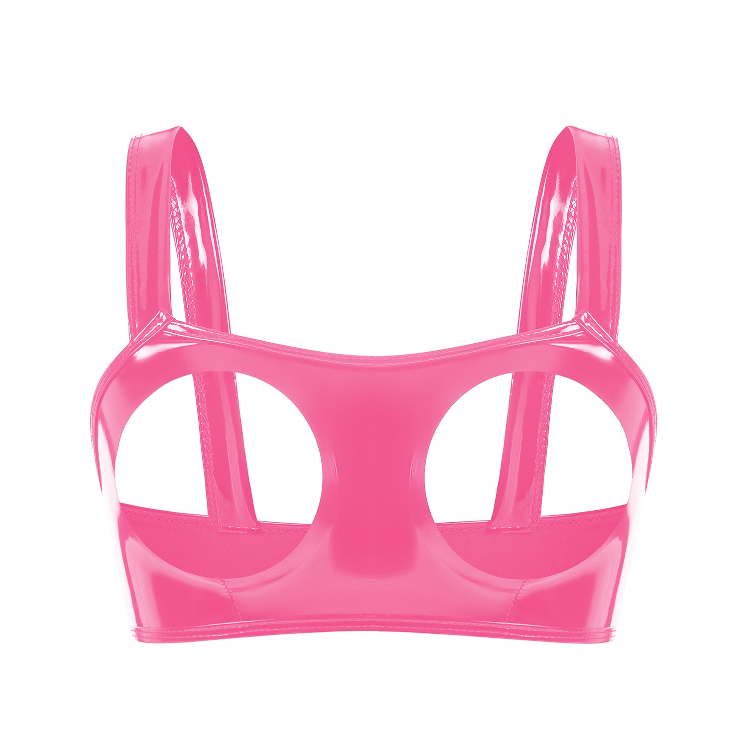 Women Wetlook PVC Cutout Bra Top with Wide Straps - Image 6