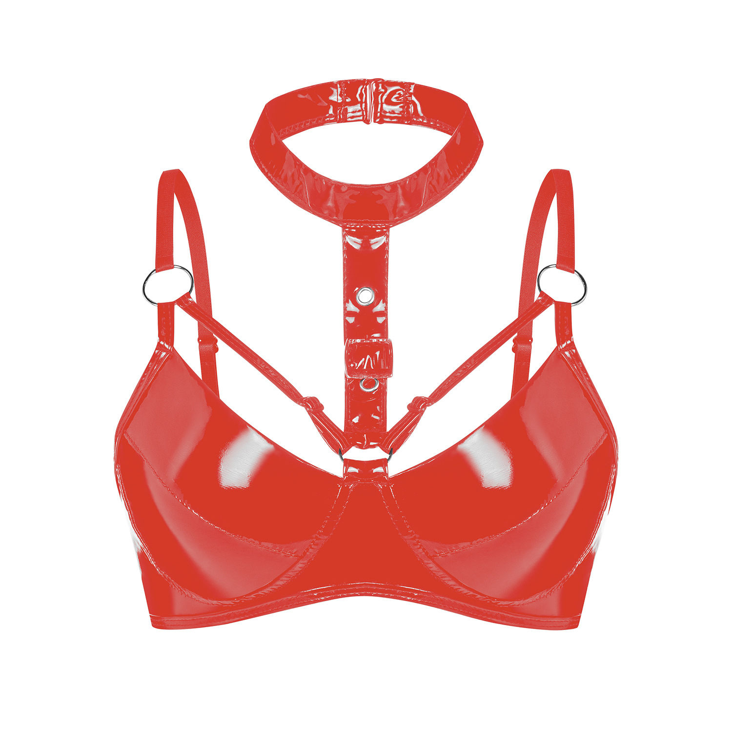 Women Wetlook Spandex Harness Bra - Image 4