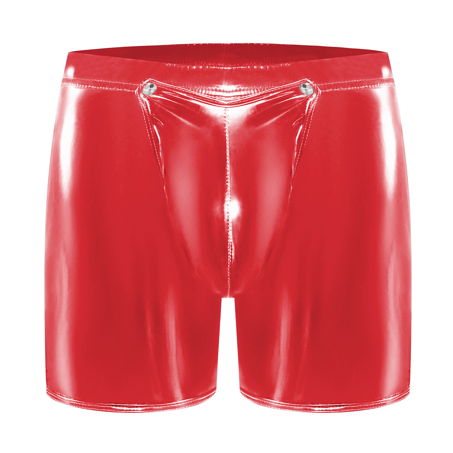 Men Shiny PVC Boxer Shorts with Snap Button Open Crotch - Image 2
