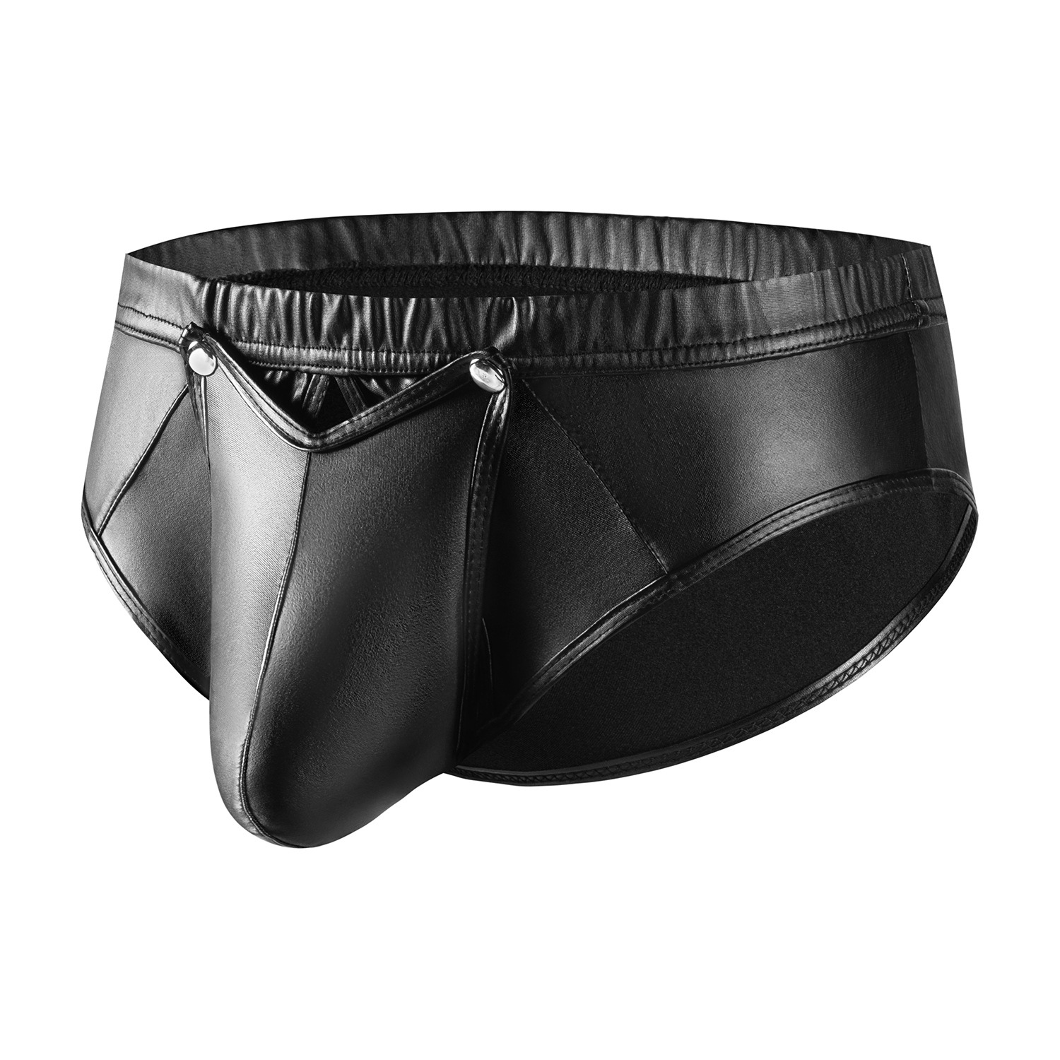 Men Matte PU Briefs with Snap Open Crotch Pouch