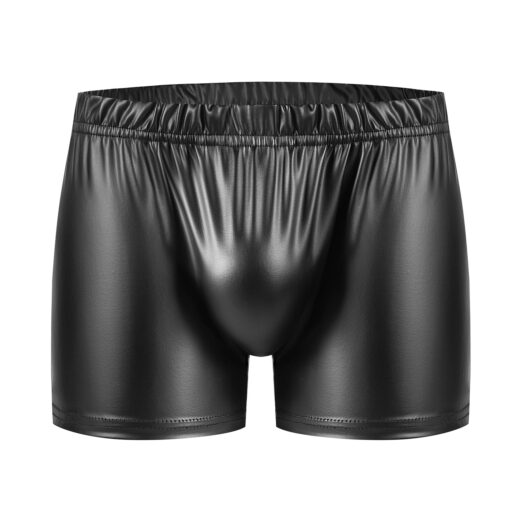 Men Matte PU Boxer Shorts, Soft Wetlook Faux Leather Underwear