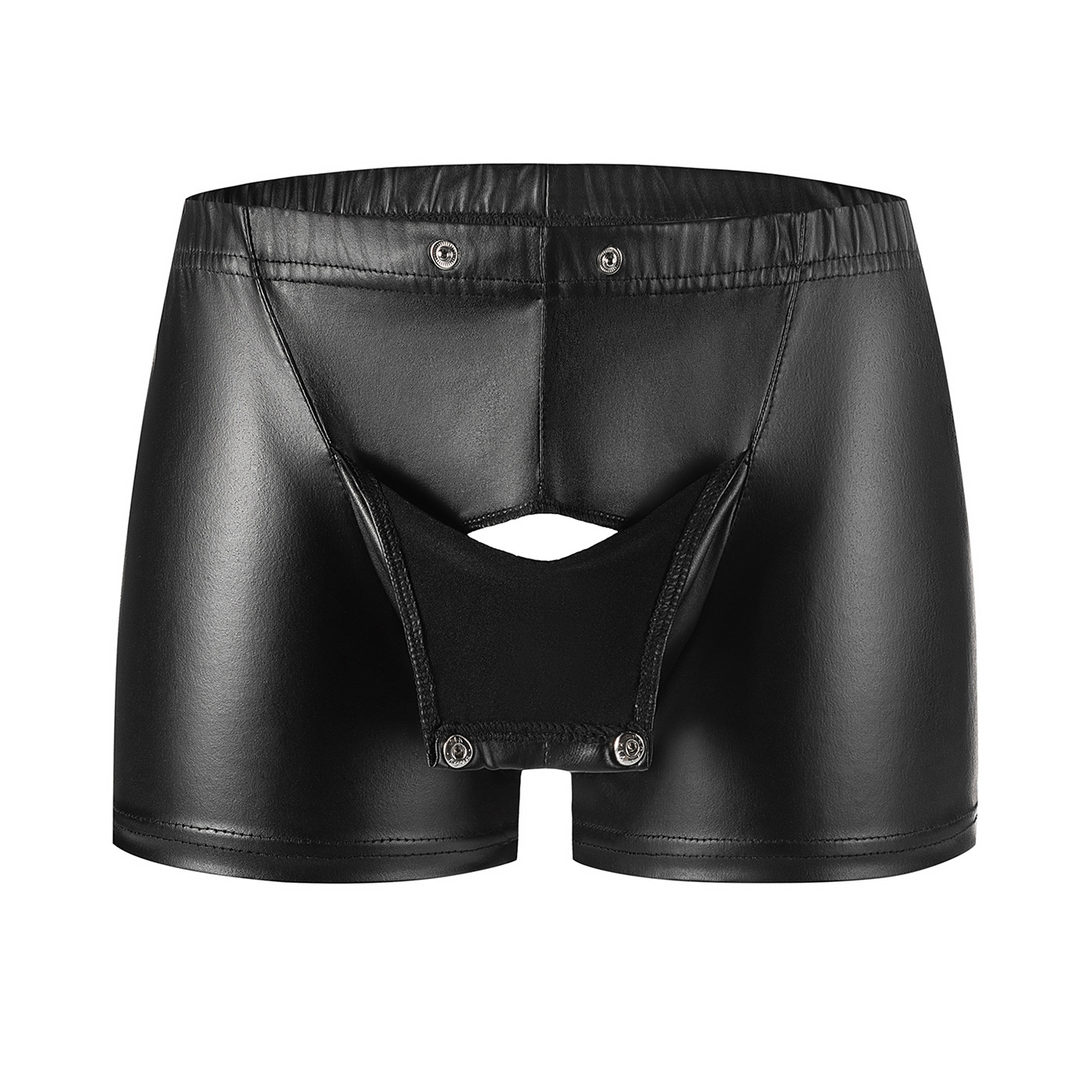 Men's Matte Faux Leather Boxer Shorts, Open Crotch Soft Leather Shorts - Image 2