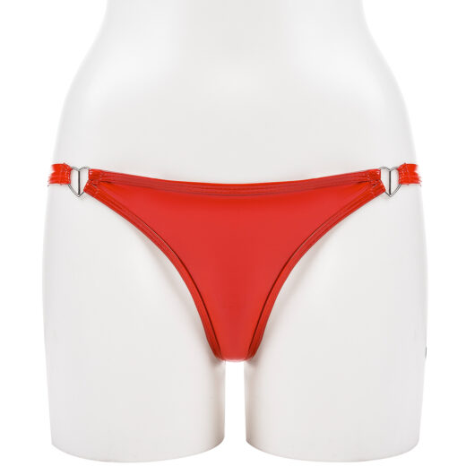 Women Wetlook PVC Thong with Metal Ring Detail