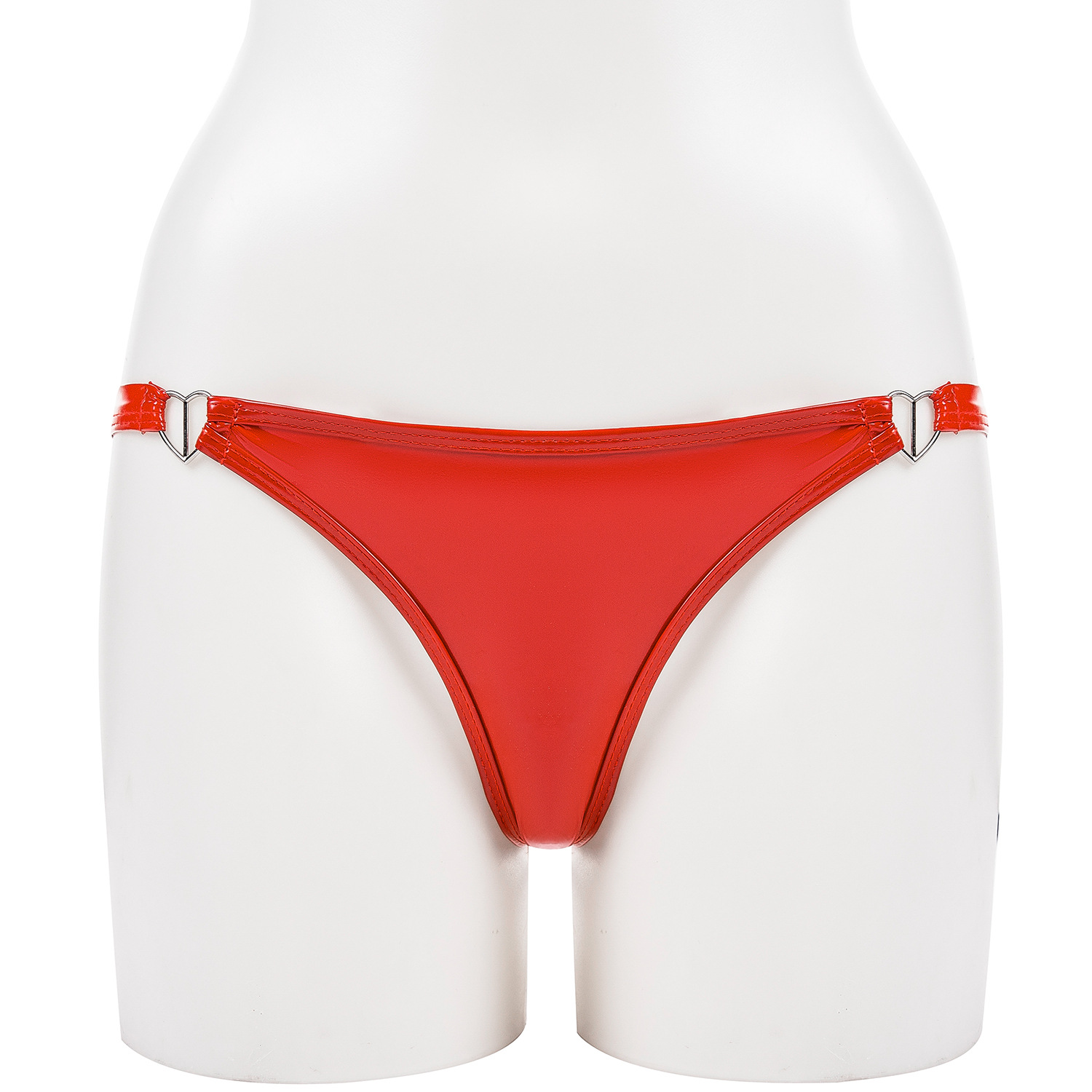 Women Wetlook PVC Thong with Metal Ring Detail