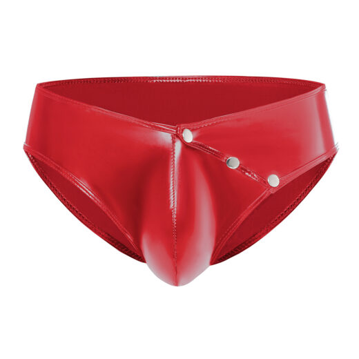 Men's Shiny PVC Briefs, Snap Button Open Crotch Wet Look Underwear